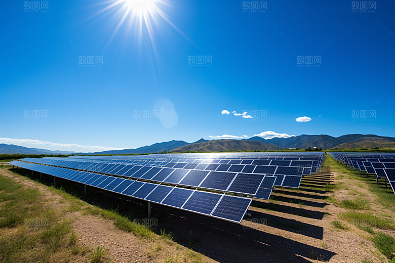 光伏太阳能板发电站绿色摄影图