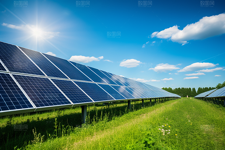 光伏太阳能板发电站太阳能发电摄影图
