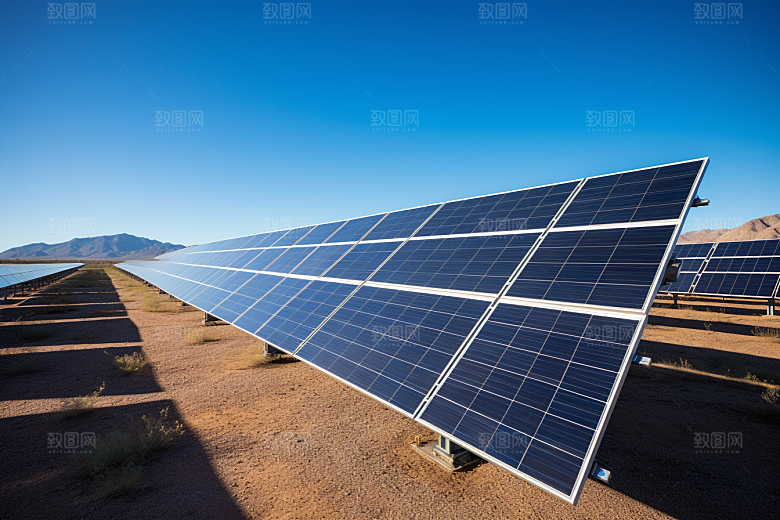 光伏太阳能板发电站太阳能发电摄影图