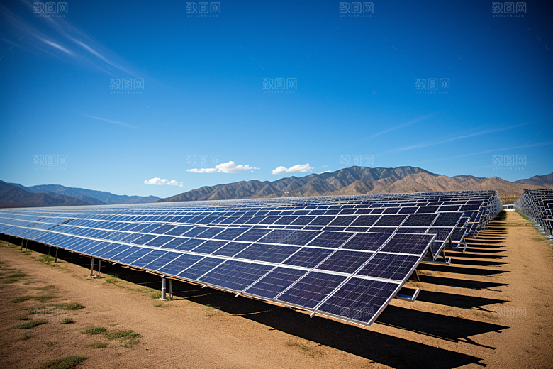 光伏太阳能板发电站清洁能源摄影图