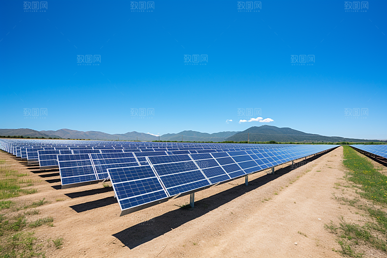 光伏太阳能板发电站清洁能源摄影图