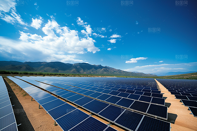 光伏太阳能板清洁能源太阳能发电摄影图