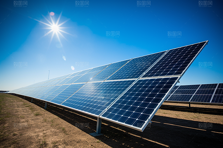 光伏太阳能板发电站太阳能发电摄影图