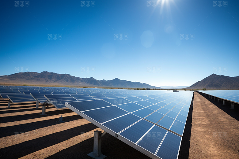 光伏太阳能板清洁能源太阳能发电摄影图