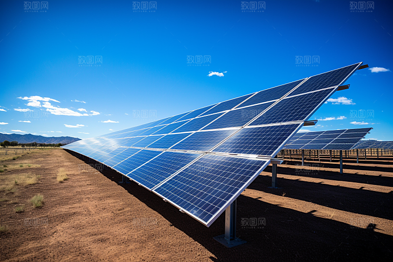 光伏太阳能板发电站清洁能源摄影图