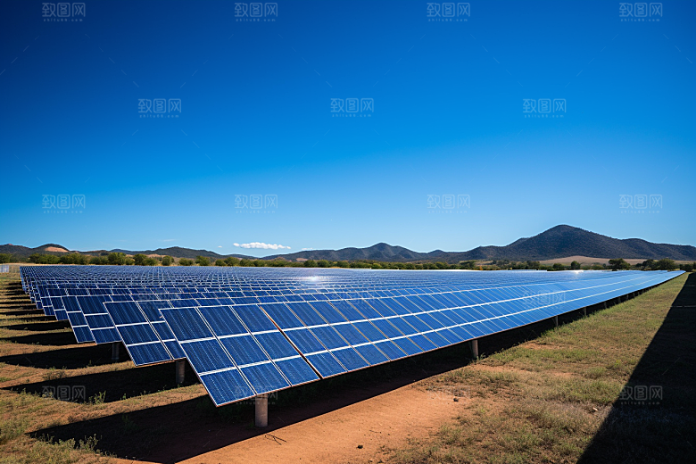 光伏太阳能板发电站太阳能发电摄影图