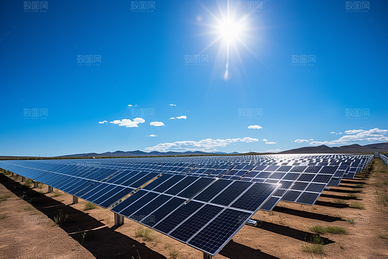 光伏太阳能板发电站绿色摄影图