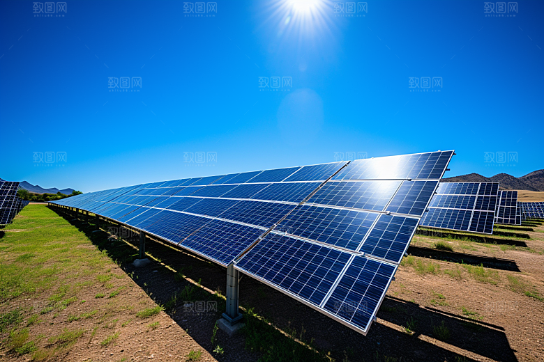 光伏太阳能板高清发电站摄影图