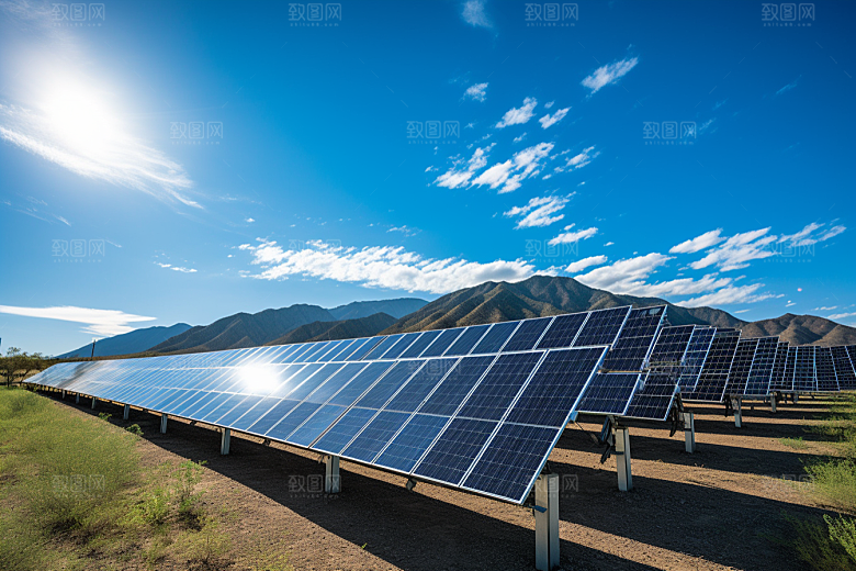 光伏太阳能板电能发电站摄影图