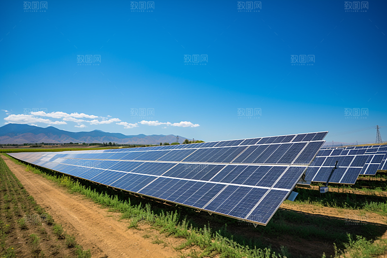 光伏太阳能板发电站清洁能源摄影图