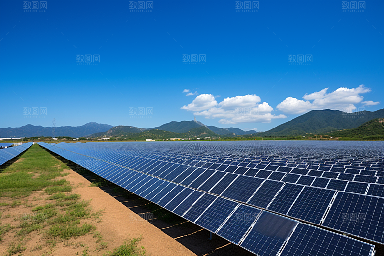光伏太阳能板高清太阳能发电摄影图