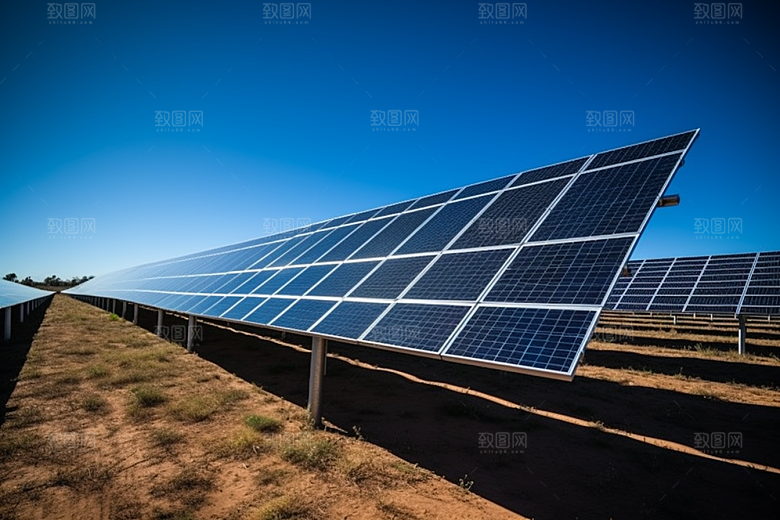 光伏太阳能板发电站绿色摄影图