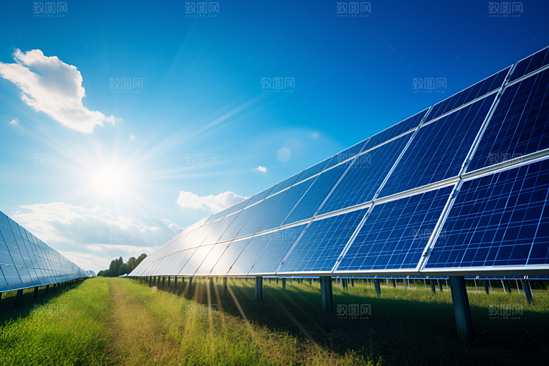 光伏太阳能板发电站清洁能源摄影图
