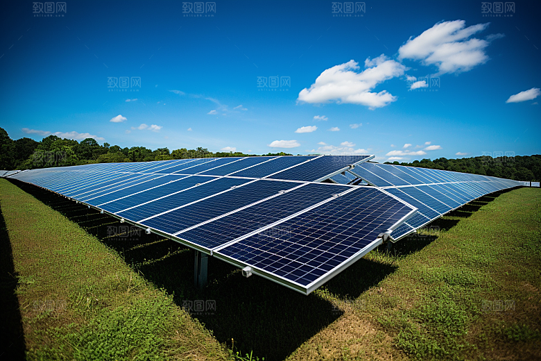 光伏太阳能板清洁能源太阳能发电摄影图