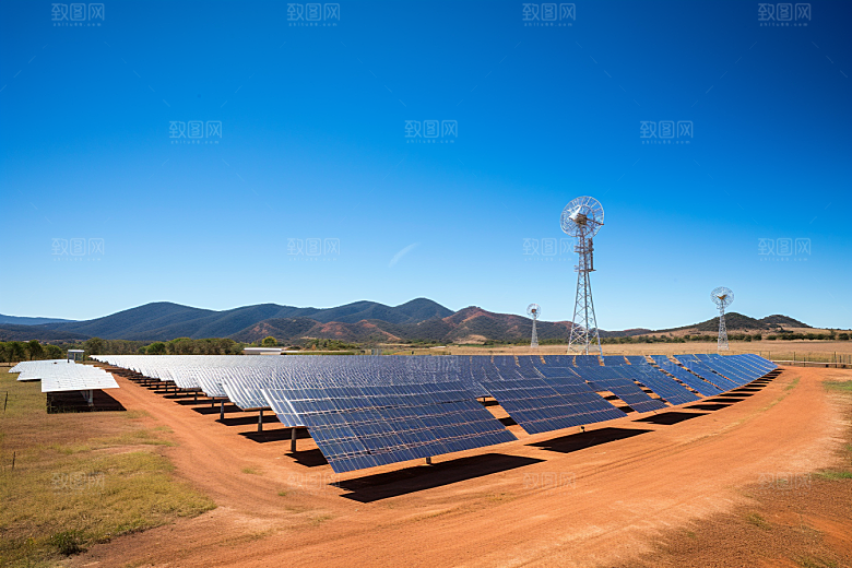 光伏太阳能板高清太阳能发电摄影图