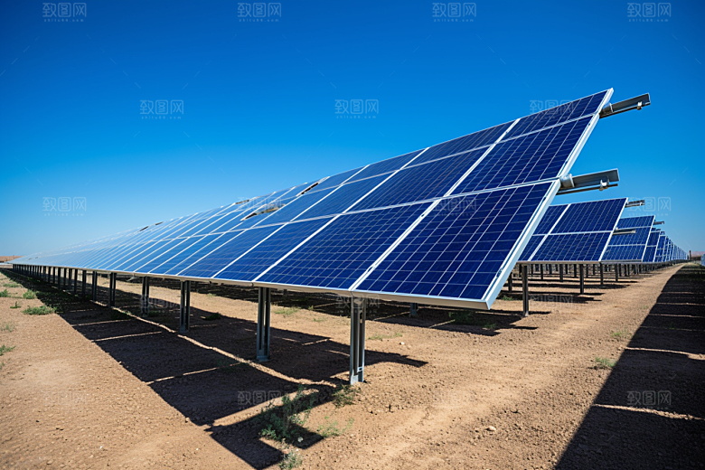 光伏太阳能板高清发电站摄影图