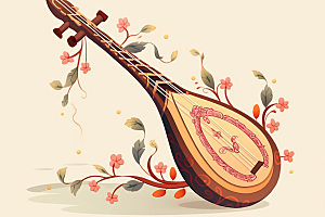 中国风琵琶传统纹样手绘插画