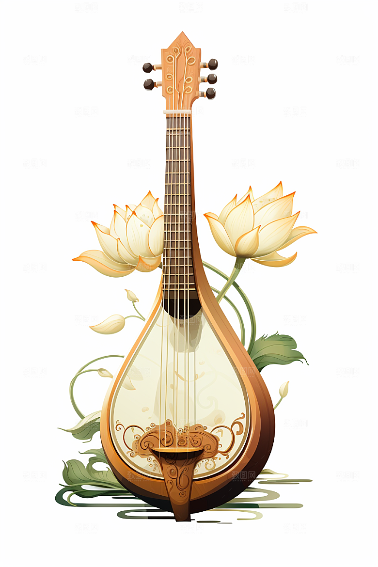 中国风琵琶精致传统纹样插画