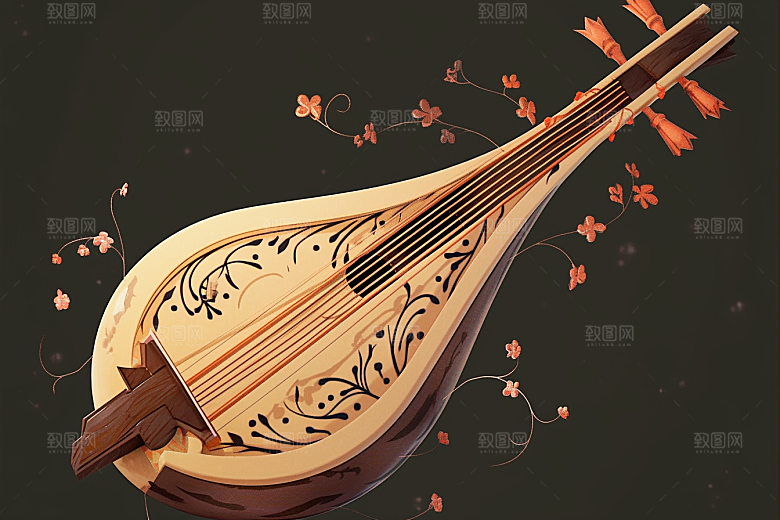 中国风琵琶装饰传统乐器插画