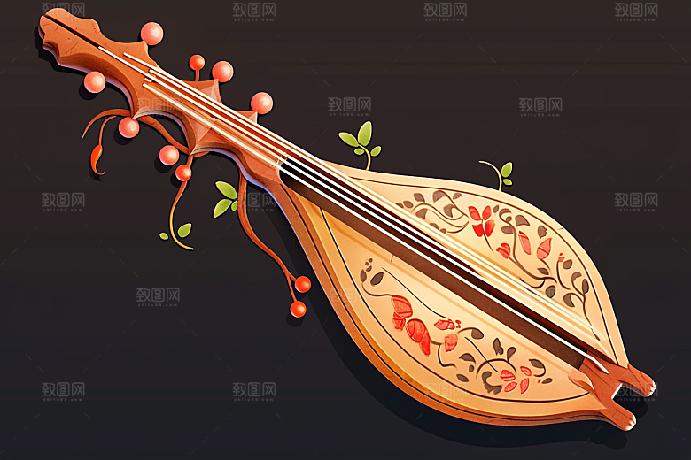 中国风琵琶手绘国潮插画