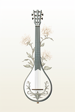 中国风琵琶传统乐器传统纹样插画