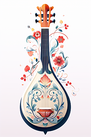 中国风琵琶传统纹样古风插画