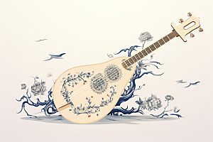 中国风琵琶传统乐器手绘插画
