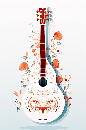 中国风琵琶精致传统乐器插画