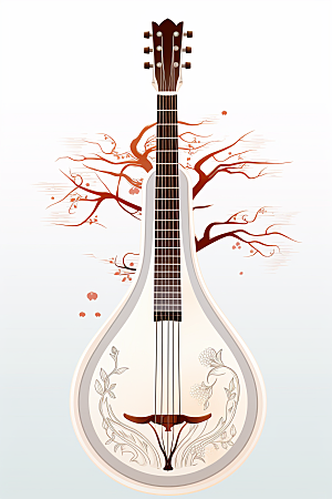 中国风琵琶国潮传统乐器插画