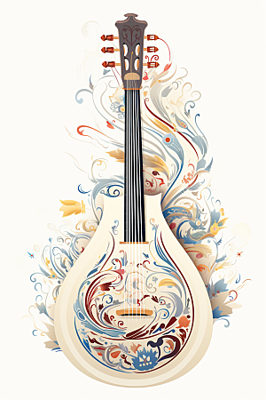 中国风琵琶古风传统乐器插画