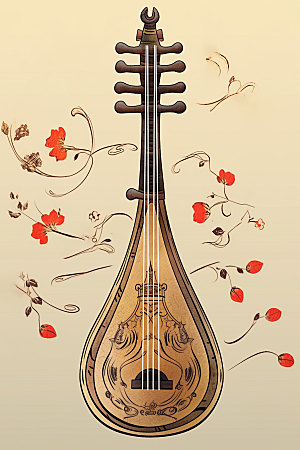 中国风琵琶手绘传统乐器插画