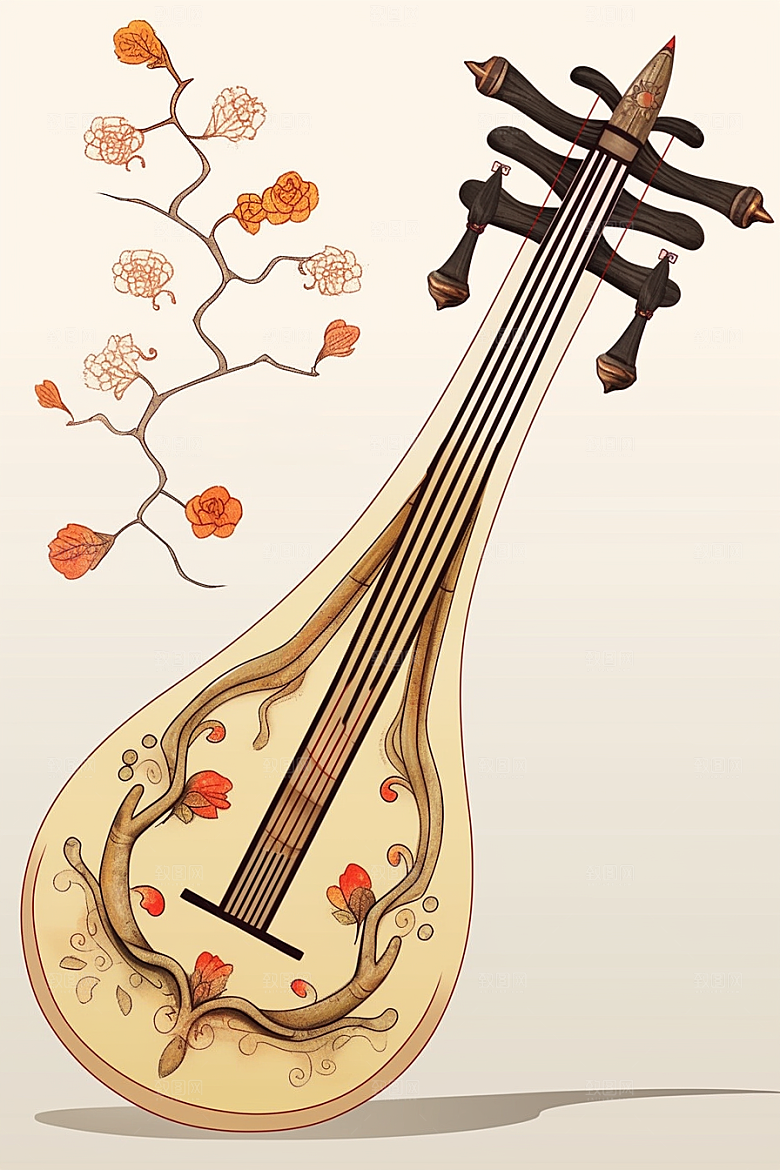 中国风琵琶精致音乐插画