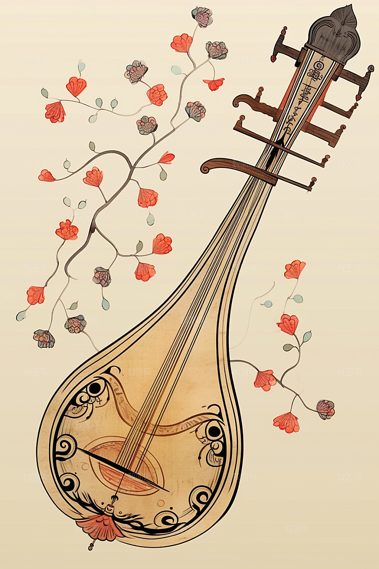 中国风琵琶音乐传统乐器插画
