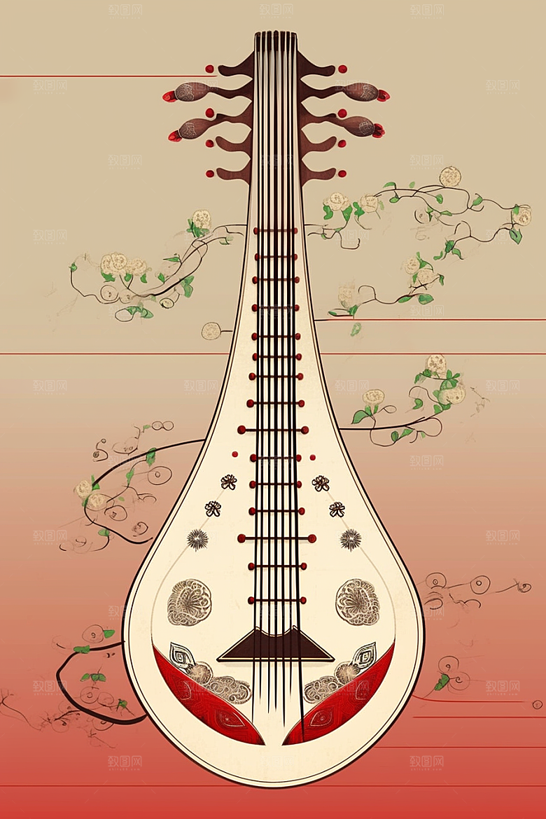 中国风琵琶手绘国潮插画