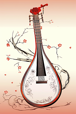 中国风琵琶传统纹样传统乐器插画