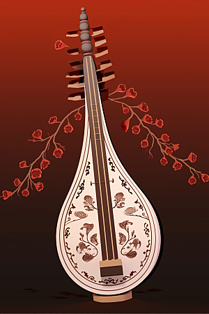 中国风琵琶传统乐器精致插画