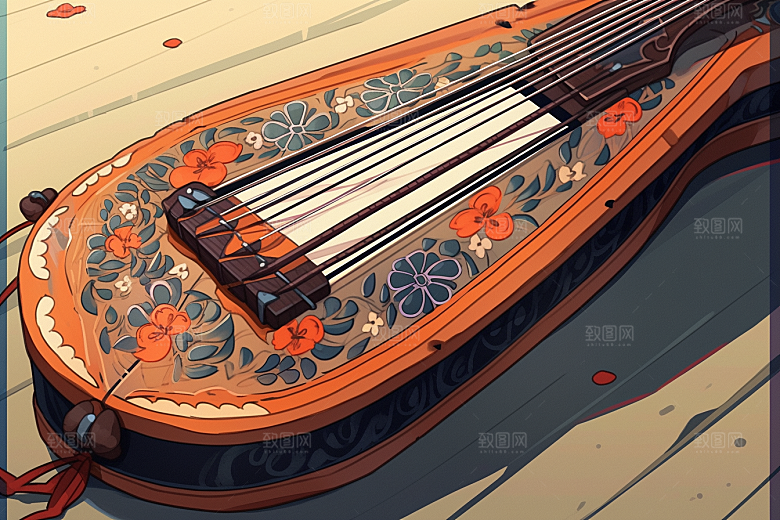 中国风琵琶装饰精致插画