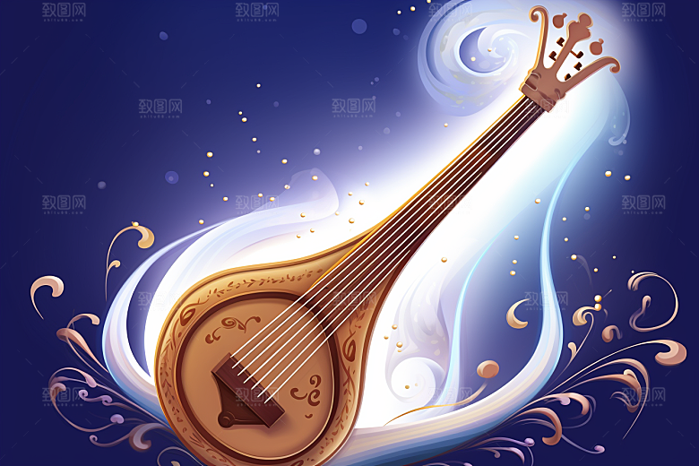 中国风琵琶传统纹样精致插画