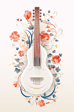 中国风琵琶音乐传统纹样插画
