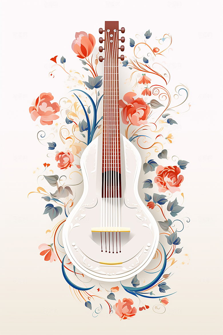 中国风琵琶音乐传统纹样插画
