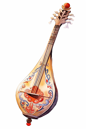 中国风琵琶精致传统纹样插画