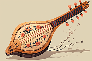 中国风琵琶传统纹样精致插画
