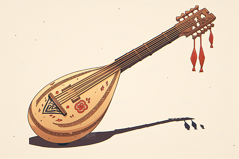 中国风琵琶古风传统纹样插画