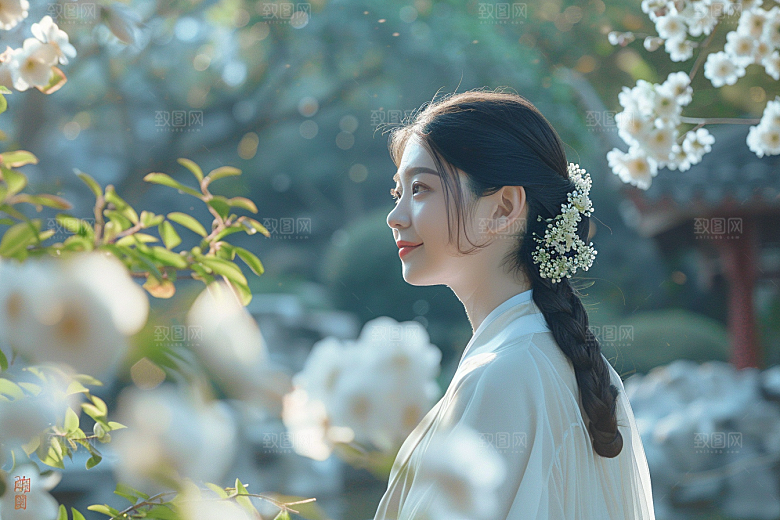 花卉汉服人物唯美唯美摄影图