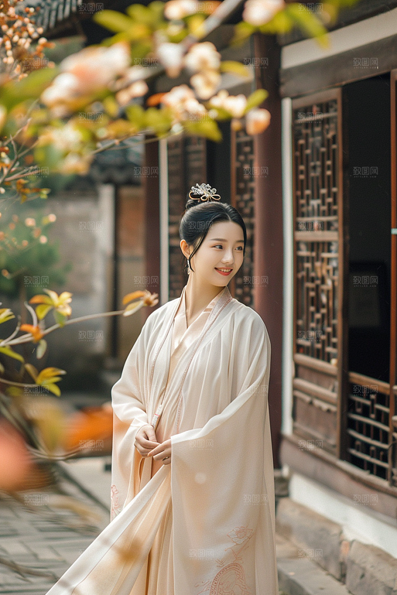 花卉汉服人物唯美古风摄影图