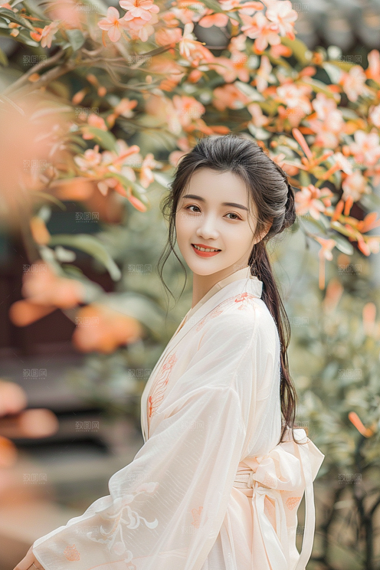 花卉汉服人物中式美女摄影图
