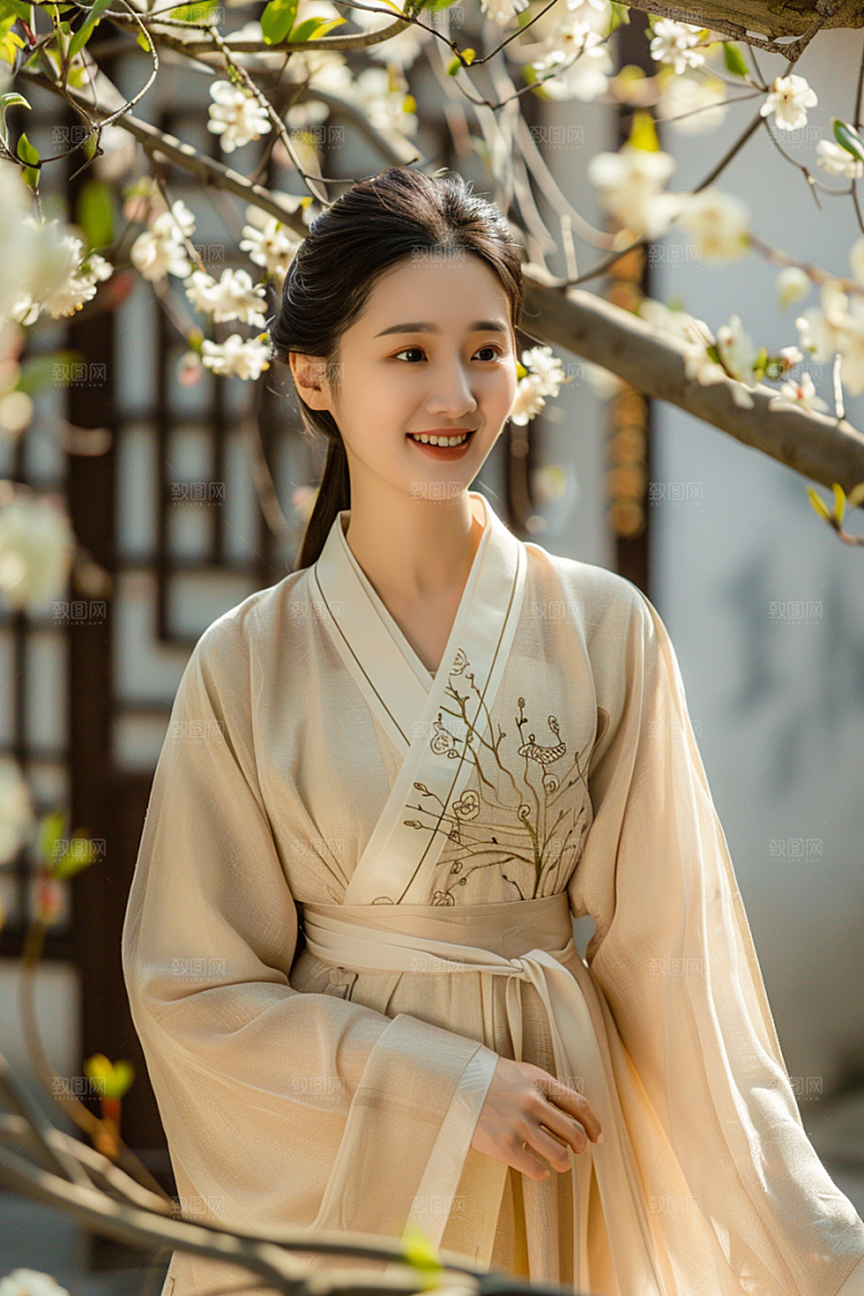 花卉汉服人物园林美女摄影图