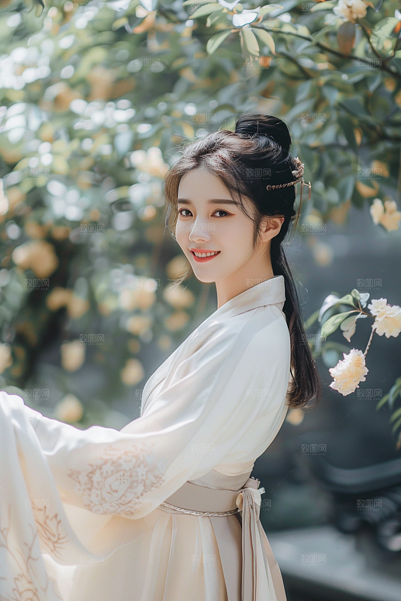 花卉汉服人物中国风唯美摄影图
