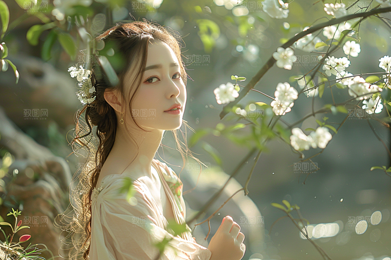 花卉汉服人物高清中式摄影图