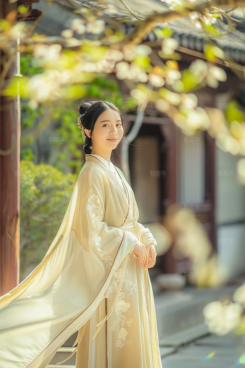 花卉汉服人物唯美写真摄影图